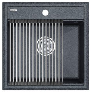 Комплект Paulmark: мойка Stepia 50 и ролл-мат Step PM115051-DG+R375-BS графит/брашированная нержавеющая сталь