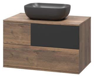Подвесная тумба под раковину Misty Коломбо 80см дуб Галифакс/антрацит
