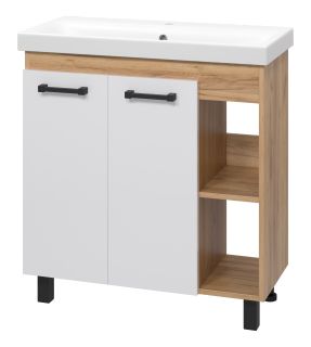 Напольная тумба под раковину Misty Крафт 80см белый/дуб крафт золотой