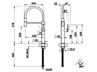 Смеситель для кухни Gessi 316 60012.727 с выдвижным изливом брашированная латунь