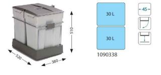 Система сортировки мусора Alveus ALBIO 1090338 40 2X30 L серый пластик
