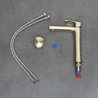 Смеситель для раковины Lemark Ursus LM7209BG с донным клапаном брашированное золото