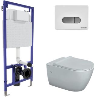 Комплект Berges 4в1 043214: инсталляция NOVUM525 кнопка D7 белая/хром унитаз Mascon Rimless сиденье Toma Slim SO