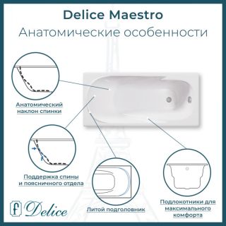 Ванна чугунная Delice Maestro  DLR230646-AS 200х85 с антискользящим покрытием