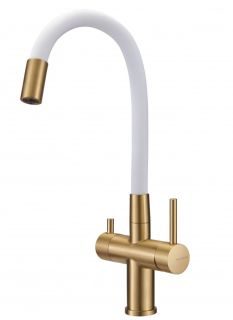 Смеситель для кухни Milacio Ultra MCU.560.GDW под фильтр с краном для питьевой воды и гибким изливом золото/белый