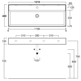 Раковина SIMAS AGILE AG121 bi*1  белая 121 см