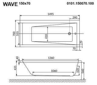 Гидромассажная ванна Whitecross Wave 0101.150070.100.SOFT.GL 150x70см Soft золото