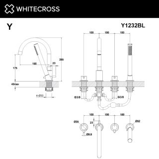 Смеситель на борт ванны WHITECROSS Y Y1232GM оружейная сталь