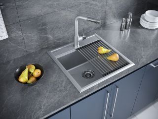 Комплект Paulmark: мойка Stepia 50 и ролл-мат Step PM115051-GRM+R375-BS серый металлик/брашированная нержавеющая сталь