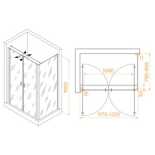 Душевой уголок RGW PA-144B (PA-104B+Z-050-2B+O-104B) 060814428-014 120x80см чёрный