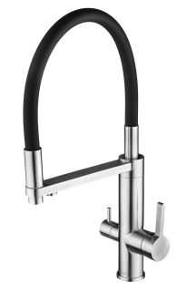 Смеситель для кухни Swedbe Selene Plus 8440 с каналом для подключения фильтра и гибким изливом нержавеющая сталь/чёрный