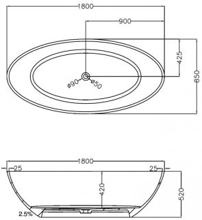 Прозрачная ванна ABBER Kristall AT9702Onyx из полиэфирной смолы 180x85см чёрный