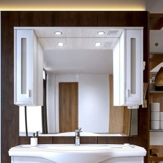 Зеркальный шкаф с подсветкой Бриклаер Бали 4627125411984 120 см лиственница/белый