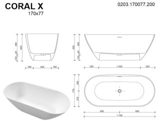 Ванна из искусственного камня Whitecross Coral X 0203.170077.200 170x77см белый матовый