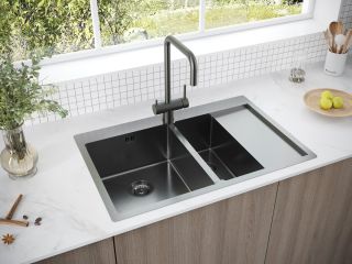 Мойка кухонная Paulmark Kroner PM227851-GML левая воронёная сталь