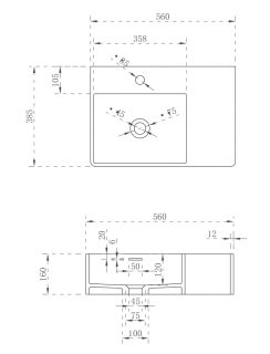 Подвесная раковина ABBER Stein AS2644 L левая 56см белый матовый