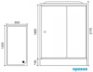Душевая кабина Royal Bath HP правая стекло чёрное/прозрачное 120x80см RB8120HP7-BT-R