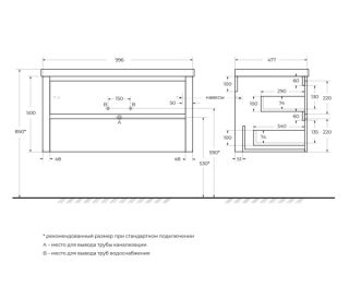 База под раковину Cezares подвесная с двумя выкатными ящиками, Bianco Lucido, 996x478x500, RELAX-1000-2C-SO-BL