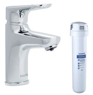 Смеситель для раковины Swedbe Venado Plus K1615S в комплекте с фильтром Аквафор Кристалл Соло хром