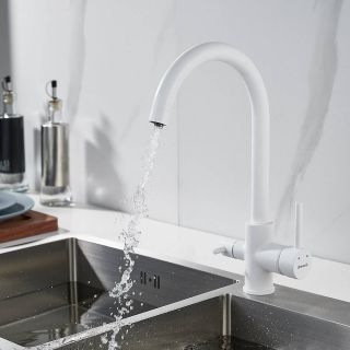 Смеситель для кухни Shevanik S128C с подключением фильтра белый