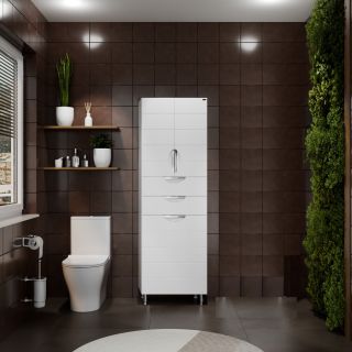 Напольный шкаф-пенал Санта Родос 506006 60 см с бельевой корзиной белый