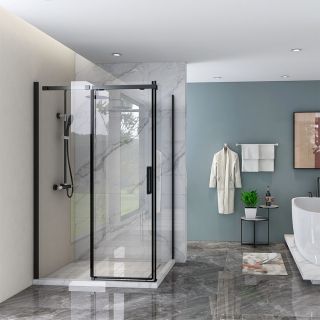 Душевой уголок Veconi Rovigo RV-070B, 1500х800х1950, черный, стекло прозрачное