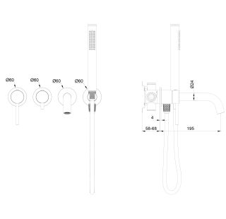 Встраиваемый смеситель для ванны Wonzon & Woghand Stick WW-889017-BGM тёмный графит