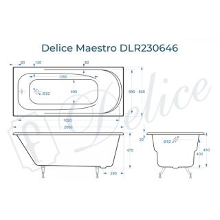 Ванна чугунная Delice Maestro  DLR230646 200х85 белая