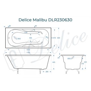 Ванна чугунная Delice Malibu DLR230630 170х80 белая