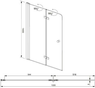 Шторка на ванну Aquanet Beta 4 NF6222-hinge 196053 120 см профиль хром стекло прозрачное