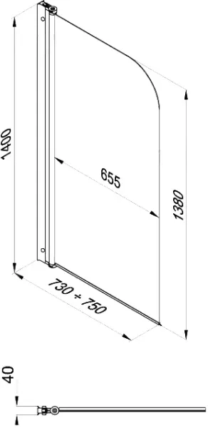 Штора на ванну Triton Соло Щ0000038541 75 см профиль черный стекло прозрачное