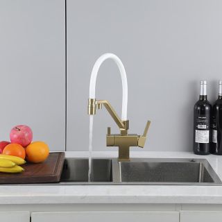 Смеситель для кухни Gappo G4395-63 с подключением фильтра питьевой воды и гибким изливом золото/белый