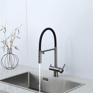 Смеситель для кухни Gappo G4397-89 с подключением фильтра питьевой воды и гибким изливом оружейная сталь/чёрный