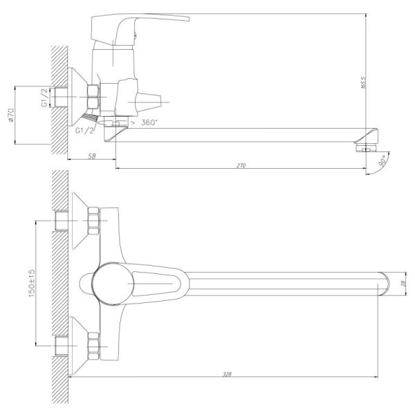 Смеситель для ванны Decoroom с ручным душем хром DR67043
