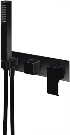 Встраиваемый смеситель для ванны и душа однорычажный, на 3 выхода, в комплекте с ручным душем, чёрный матовый Cezares PORTA-VDM2-NOP