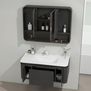 Тумба с раковиной Black&White Universe 9301000 100 см серый