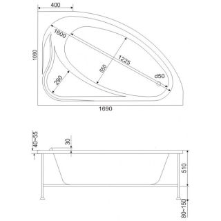 Ванна акриловая Bas Милан 170x110 правая