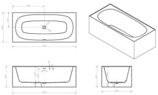 Ванна из искусственного камня ABBER Blitz AS9501GB 180x85см белый мрамор