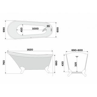 Ванна акриловая Delice Vintage DLR440105Bk 162х69 черная матовая