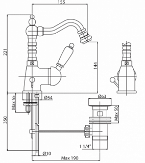 Однорычажный смеситель для биде, хром Cezares VINTAGE-BSM2-01-Sw