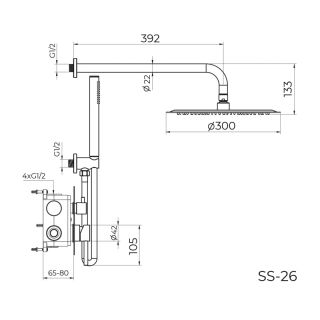 Душевая система встраиваемая Knotlor SS-26/RB, бронза
