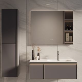 База под раковину Vincea Elise 1000 подвесная, правая, 2 выкатных ящика soft-close, серый матовый