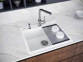 Комплект Paulmark: мойка Stepia 60 и ролл-мат Step PM115951-WH+R375-BS белый/брашированная нержавеющая сталь