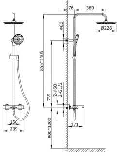 Душевая стойка Vincea Rondo VSFS-1R1GM, вороненая сталь