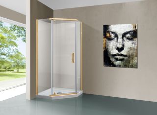 Душевой уголок Vincea Stresa VSP-1S900CLG, 900*900, брашированное золото, стекло прозрачное