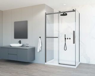 Душевой уголок Vincea Como Soft VSR-1CS9012CLGM, 1200*900, вороненая сталь, стекло прозрачное