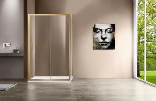 Душевой уголок Vincea Garda VSR-1G9014CLG, 1400*900, брашированное золото, стекло прозрачное