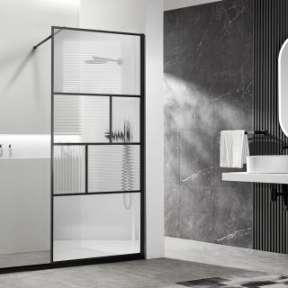 Душевая перегородка Vincea Walk-In VSW-1HC800CFB 80см чёрный матовый прозрачное/рифлёное