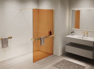 Душевая перегородка Vincea Walk-In VSW-1HR900GSG, 900*2000, матовый золотой, стекло янтарь