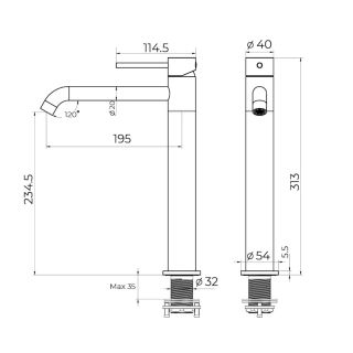 Смеситель для раковины высокий Knotlor SS-21, сатин